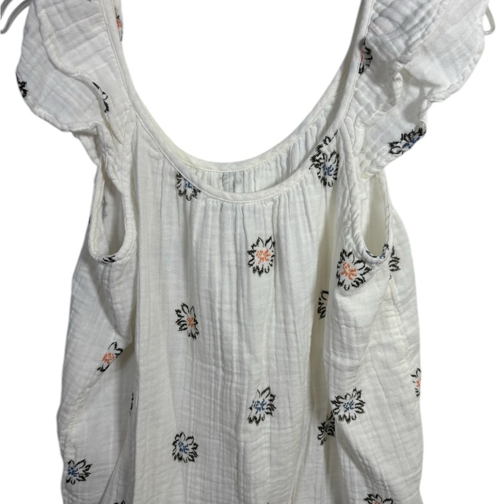 White Floral Gauze Ruffle-Sleeve Women's Top
